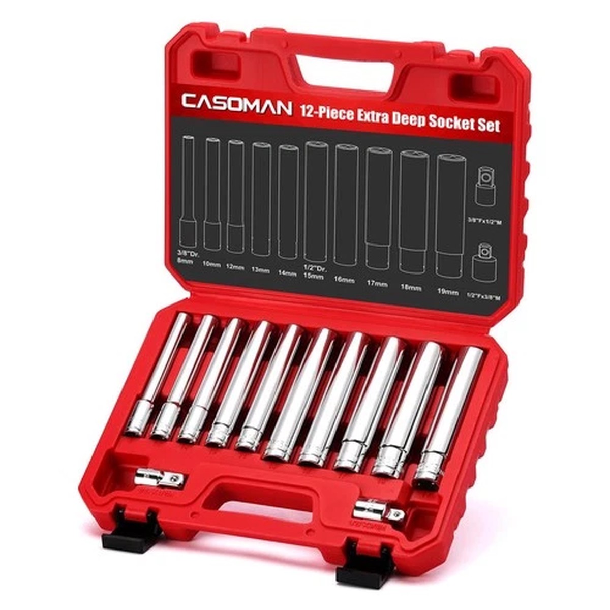 12 PCS 3/8-Inch & 1/2-Inch Drive Extra Deep Socket Set with Storage Case, 6 P...