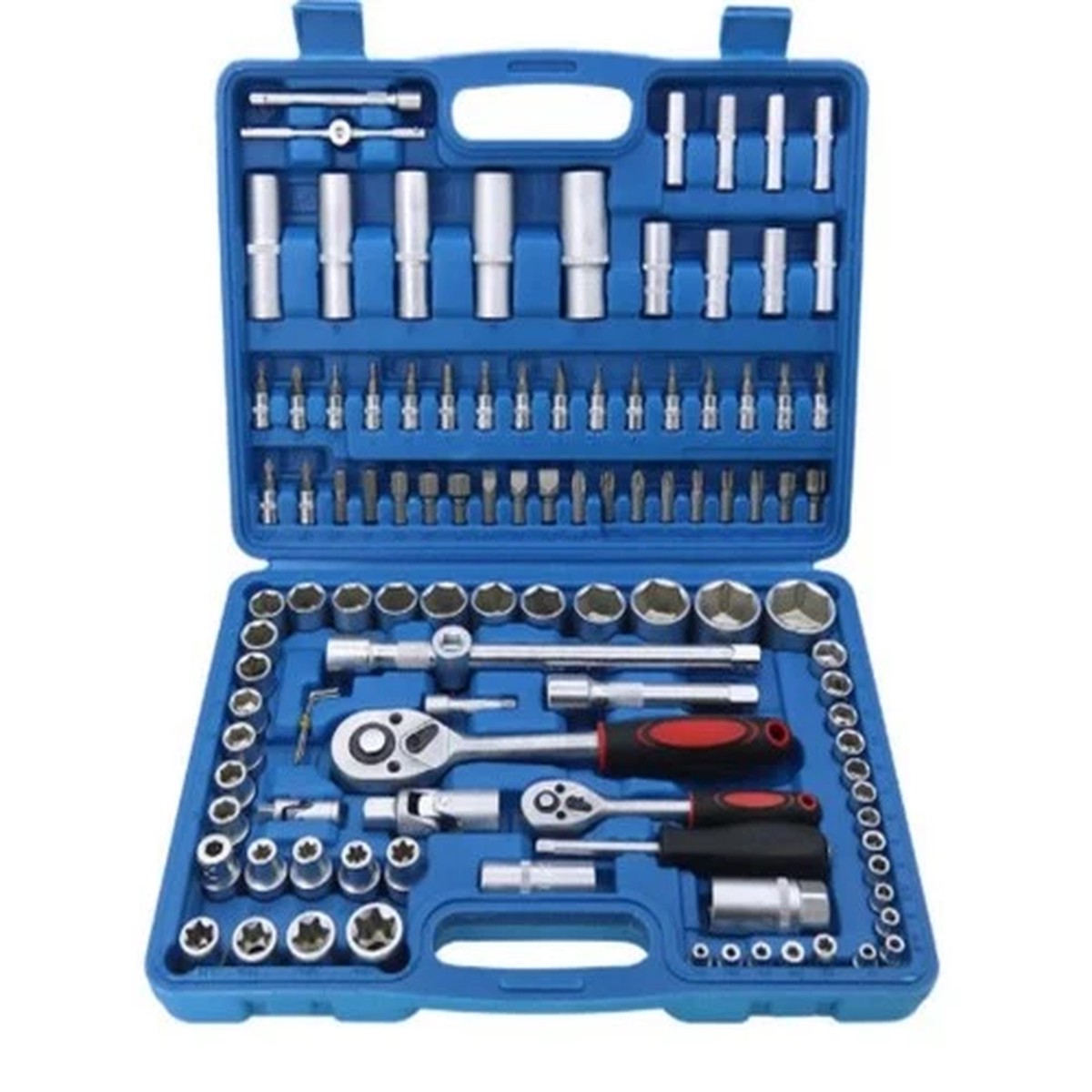 108-Piece Auto Repair Tool Set: Socket Wrench Case and Ratchet Wrench Set